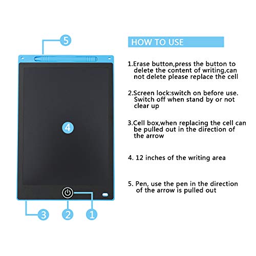 Hanbee Tableta de Escritura LCD 12 Pulgadas, Tableta Gráfica, Tableta de Escritura para niños, el hogar, Escuela, Oficina,Azul