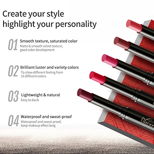 Handfly 16 colores Lápiz Labial Líquido Mate de Larga Duración de Pintalabios Impermeable Resistente al Agua Lápiz Labial de Maquillaje