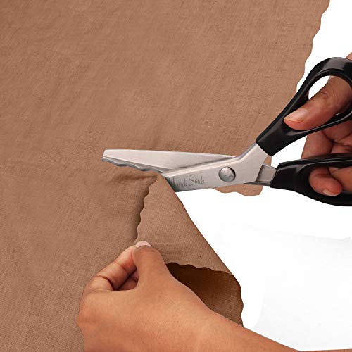 Handi Stitch Tijeras Dentadas Onduladas con Cortahílos - 22,86 cm de Largo - Tijeras Tela Mango Negro - Tijeras Manualidades Acero Inoxidable Afiladas para Costura, Sastre, Papel, Manualidades