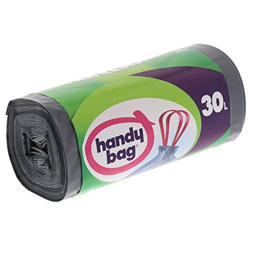 Handy bag 4 rollos de 15 bolsas de basura 30 L, asas correderas, Ultra Resistente, antigoteo, 53 x 63 cm, gris oscuro, opaco