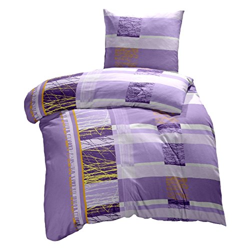 Hans-Textil-Shop Juego de Cama 135 x 200 80 x 80 cm, Samu Lila, Algodón, Rayas, arbustos, no Necesita Plancha, Funda Nórdica, Cama, Juego de Ropa de Cama