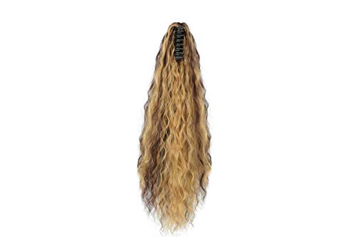 HAOSHUAI 22" Curly Derecho Clip Garra mandíbula Cola de Caballo de la Mujer en Las Extensiones de Pelo postizo Ondulada Larga sintética Postizos 4 (Color : 4H27#)