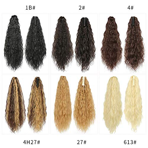 HAOSHUAI 22" Curly Derecho Clip Garra mandíbula Cola de Caballo de la Mujer en Las Extensiones de Pelo postizo Ondulada Larga sintética Postizos 4 (Color : 4H27#)