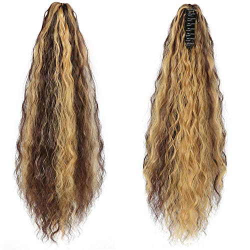 HAOSHUAI 22" Curly Derecho Clip Garra mandíbula Cola de Caballo de la Mujer en Las Extensiones de Pelo postizo Ondulada Larga sintética Postizos 4 (Color : 4H27#)