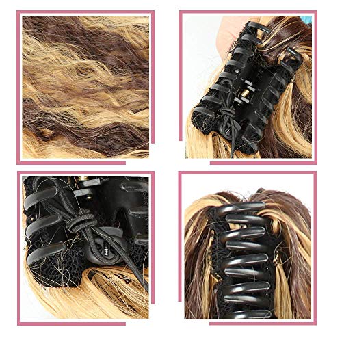 HAOSHUAI 22" Curly Derecho Clip Garra mandíbula Cola de Caballo de la Mujer en Las Extensiones de Pelo postizo Ondulada Larga sintética Postizos 4 (Color : 4H27#)