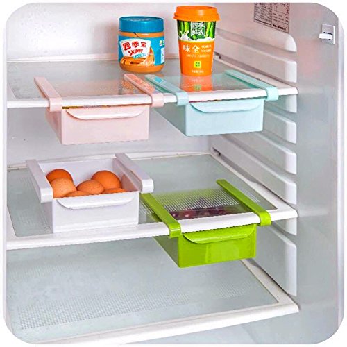 HapiLeap Refrigerador Cajón Organizador Cocina Refrigerator Almacenamiento Estante Congelador Estante Titular Soporte Ahorrador de espacio (4Pcs)