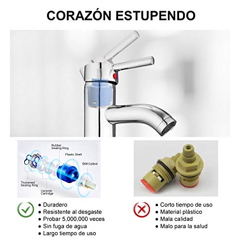 Hapilife Grifo Lavabo Alto Monomando para Baño Grifo Lavabo Inox Grifo Lavabo con Caño Alto Cromado Grifería Lavabo Monomando con Aireador Incorporado, Conexión 3/8" Española, 10 Años Garantía