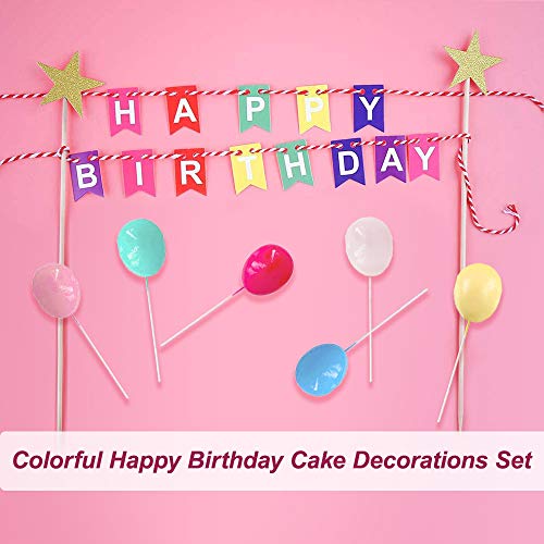 Happy Birthday Decoración para Tarta, Feliz Cumpleaños Adornos Tartas Bunting Banner Banderines para Niñas Niños Decoración de Pastel Cumpleaños, Arco Iris Globos Cake Topper Suministros para Fiestas