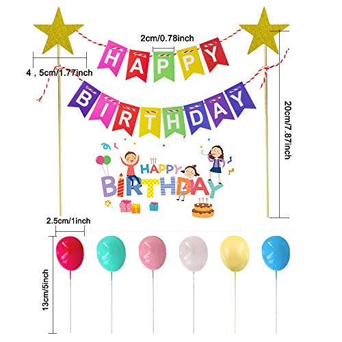 Happy Birthday Decoración para Tarta, Feliz Cumpleaños Adornos Tartas Bunting Banner Banderines para Niñas Niños Decoración de Pastel Cumpleaños, Arco Iris Globos Cake Topper Suministros para Fiestas