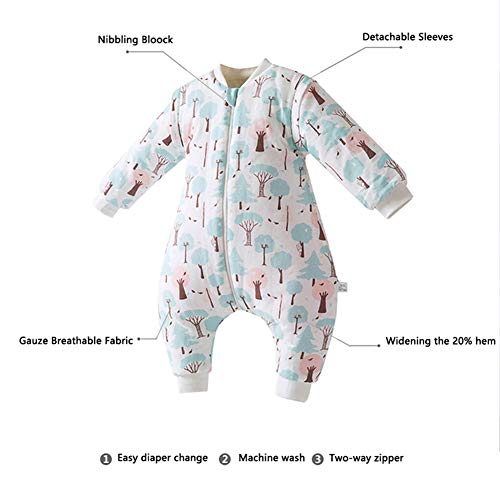 Happy Cherry - Mameluco Grueso de Dormir Acolchado de Algodón para Infantiles de Invierno Saco Dormido de Bebes con Mangas Desmontable con Árbol para Niños de 3 años