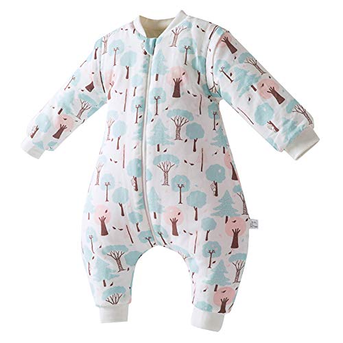 Happy Cherry - Mameluco Grueso de Dormir Acolchado de Algodón para Infantiles de Invierno Saco Dormido de Bebes con Mangas Desmontable con Árbol para Niños de 3 años