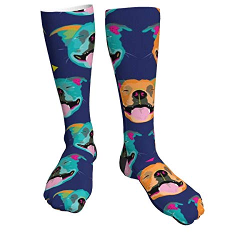 Happy Staffy Navy Faces By Mount Vic And Me Calcetines gruesos y cálidos personalizados Calcetines de vestir a media pierna Calcetines largos de invierno ocasionales para hombres y mujeres