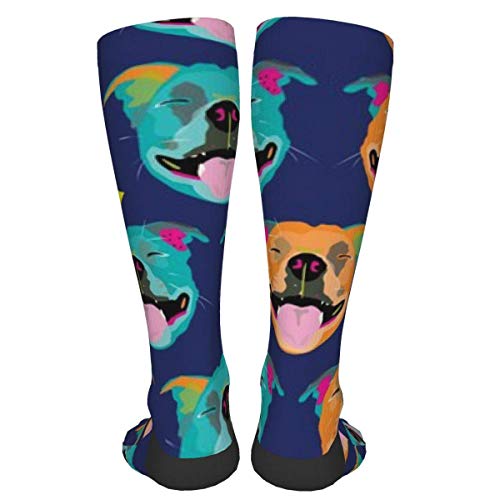 Happy Staffy Navy Faces By Mount Vic And Me Calcetines gruesos y cálidos personalizados Calcetines de vestir a media pierna Calcetines largos de invierno ocasionales para hombres y mujeres