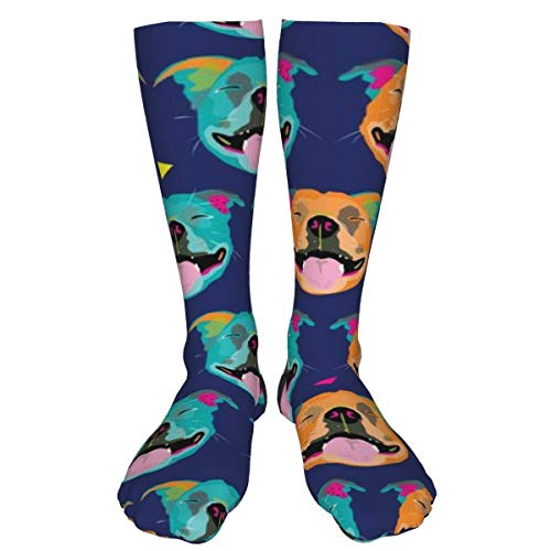 Happy Staffy Navy Faces By Mount Vic And Me Calcetines gruesos y cálidos personalizados Calcetines de vestir a media pierna Calcetines largos de invierno ocasionales para hombres y mujeres