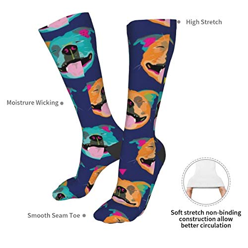 Happy Staffy Navy Faces By Mount Vic And Me Calcetines gruesos y cálidos personalizados Calcetines de vestir a media pierna Calcetines largos de invierno ocasionales para hombres y mujeres