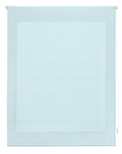 HappyStor Vichy Estor Enrollable Estampado Digital Fantasia Tejido Traslúcido Turquesa Medida Total Estor:85x250 (**Solo Ancho Tela:81-82cm.**)