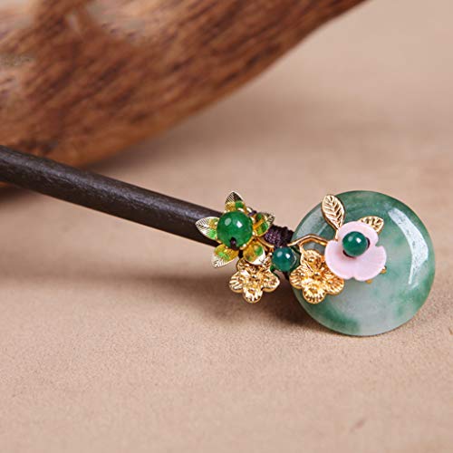 harayaa Palillos de pelo Retro Flor de Jade madera horquilla palillos tocado mujer joyería para el cabello