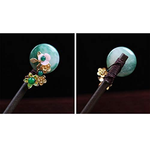 harayaa Palillos de pelo Retro Flor de Jade madera horquilla palillos tocado mujer joyería para el cabello