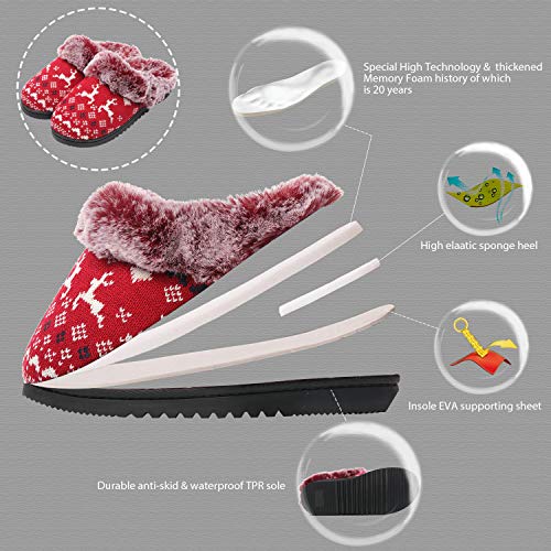 HARRMS Zapatillas Casa Mujer, Elegante calentito Ultraligero cómodo y Antideslizante, Pantuflas de casa para Mujer, Rojo Navidad, 38/39 EU