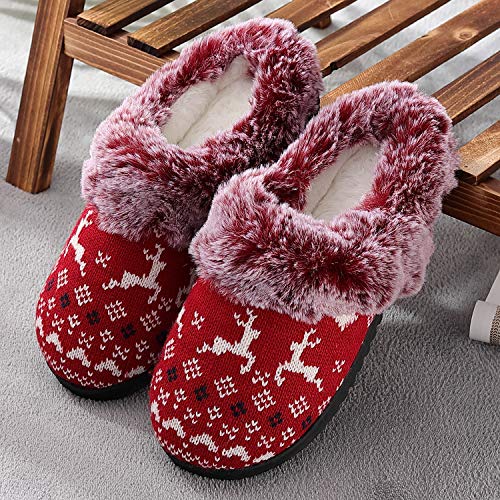 HARRMS Zapatillas Casa Mujer, Elegante calentito Ultraligero cómodo y Antideslizante, Pantuflas de casa para Mujer, Rojo Navidad, 38/39 EU