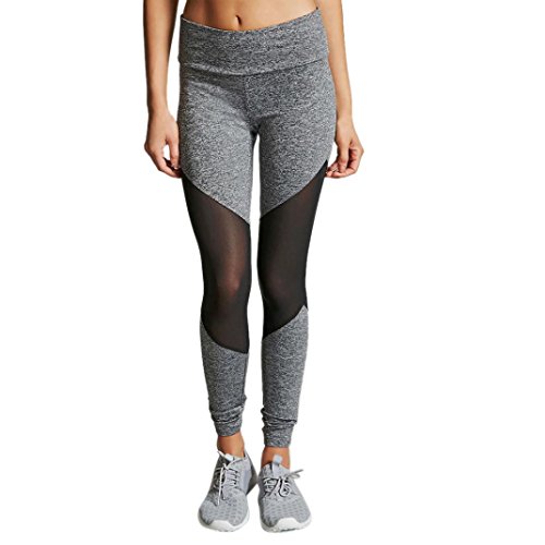 HARRYSTORE Mujeres Yoga de alta cintura Deportes Fitness Leggings Workout Pants BY (S, Gray)