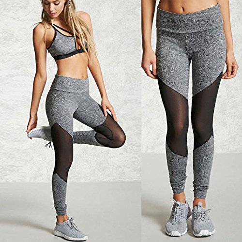 HARRYSTORE Mujeres Yoga de alta cintura Deportes Fitness Leggings Workout Pants BY (S, Gray)