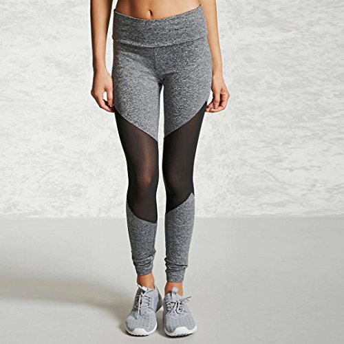 HARRYSTORE Mujeres Yoga de alta cintura Deportes Fitness Leggings Workout Pants BY (S, Gray)