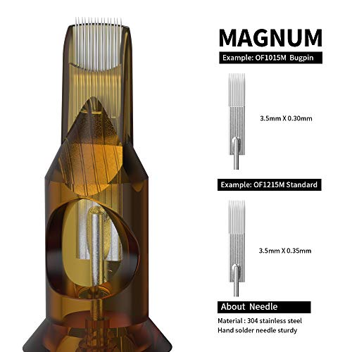 HAWINK Agujas de cartucho de tatuaje # 10 Bugpin 7 curvado/redondo Magnum M-Taper 20PCS con membrana profesional desechable Open Tips EN02-20-OF1007RM