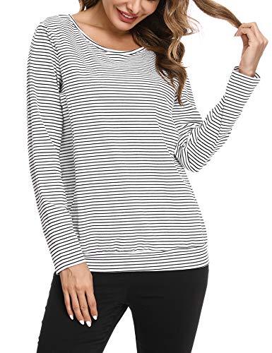 Hawiton Camisetas Lactancia de Manga Larga Invierno Camiseta de Algodon Lactancia Premamá Camisa de Maternidad para Mujer Ropa de Enfermería Rayas Cuello Redondo