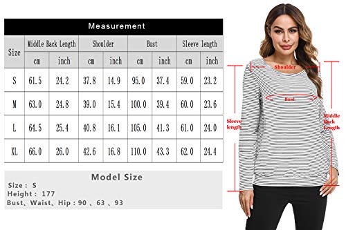 Hawiton Camisetas Lactancia de Manga Larga Invierno Camiseta de Algodon Lactancia Premamá Camisa de Maternidad para Mujer Ropa de Enfermería Rayas Cuello Redondo