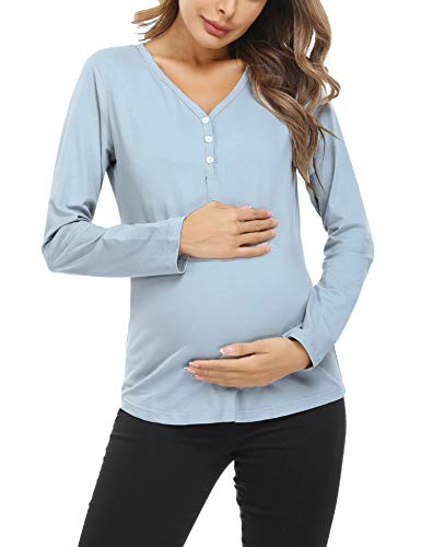 Hawiton Camisetas Lactancia Manga Larga Camiseta de Lactancia Ropa de Enfermería Algodon Camisa de Maternidad Premamá