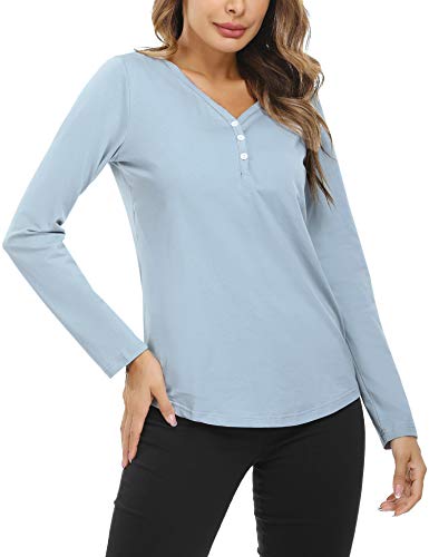 Hawiton Camisetas Lactancia Manga Larga Camiseta de Lactancia Ropa de Enfermería Algodon Camisa de Maternidad Premamá