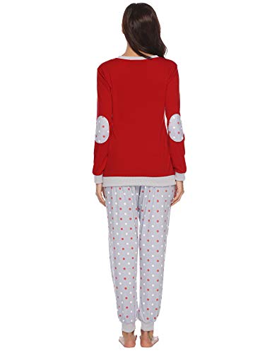 Hawiton Pijama Invierno Mujer Algodon Mangas Larga Pantalon Largo Encaje 2 Piezas Talla Grande