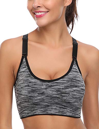 Hawiton Sujetadores Deportivos Mujer con Almohadillas Extraíbles Espalda Sujetador Deporte Mujer Sin Costuras con Relleno Yoga Racerback Top Gimnasio Fitness Ejercicio, Pack 1/3