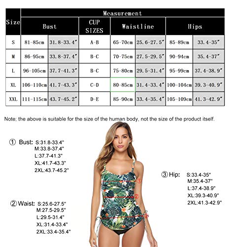 Hawiton Tankini para Mujer Traje de Baño de Dos Piezas Tirantes Ajustables Tops Tankini con Breifs, Diseño de Flores Bañadores para Playa, Piscina, Vacaciones