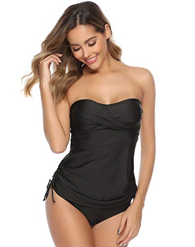 Hawiton Tankini para Mujer Traje de Baño de Dos Piezas Tirantes Ajustables Tops Tankini con Breifs, Diseño de Flores Bañadores para Playa, Piscina, Vacaciones