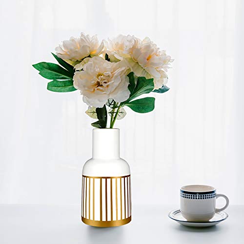 HCHLQLZ 20.5cm Blanco Dorado Decorativos Modernos Ceramica Jarrones de Flores para Mesa de Comedor Sala de Estar Idea Regalo para Cumpleaños Boda Navidad