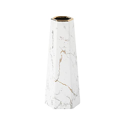 HCHLQLZ 25cm Mármol Blanco Dorado Decorativos Modernos Ceramica Jarrones de Flores para Mesa de Comedor Sala de Estar Idea Regalo para Cumpleaños Boda Navidad