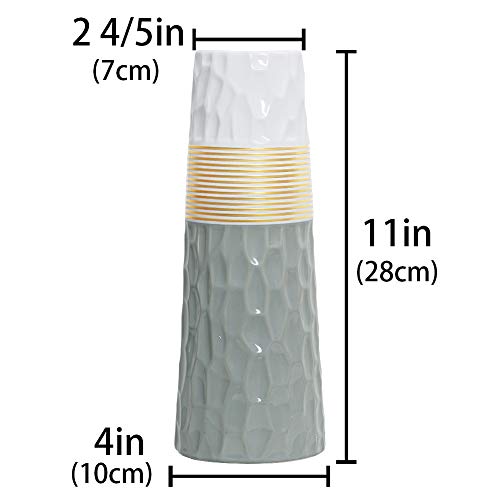 HCHLQLZ 28cm Gris Blanco Dorado Decorativos Modernos Ceramica Jarrones de Flores para Mesa de Comedor Sala de Estar Idea Regalo para Cumpleaños Boda Navidad