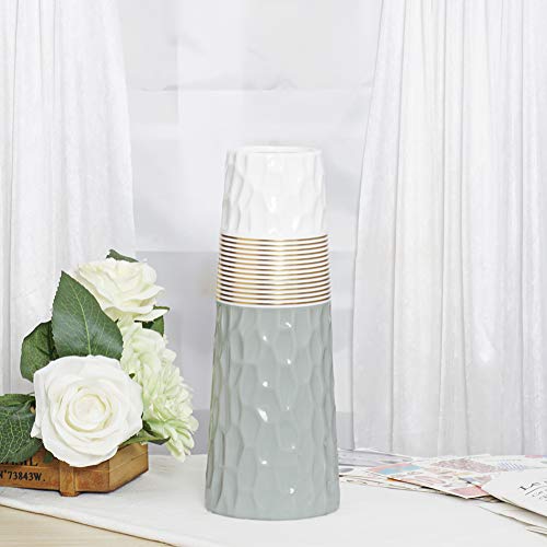 HCHLQLZ 28cm Gris Blanco Dorado Decorativos Modernos Ceramica Jarrones de Flores para Mesa de Comedor Sala de Estar Idea Regalo para Cumpleaños Boda Navidad