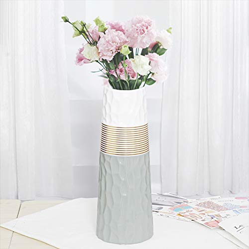 HCHLQLZ 28cm Gris Blanco Dorado Decorativos Modernos Ceramica Jarrones de Flores para Mesa de Comedor Sala de Estar Idea Regalo para Cumpleaños Boda Navidad