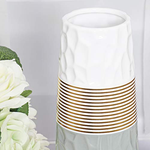 HCHLQLZ 28cm Gris Blanco Dorado Decorativos Modernos Ceramica Jarrones de Flores para Mesa de Comedor Sala de Estar Idea Regalo para Cumpleaños Boda Navidad