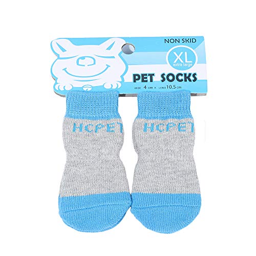 Hcpet Calcetines Antideslizantes para Perros, Protectores de Patas para Perros Gatos, Control de tracción para el Uso en Interiores, Ajuste para Perros Extra pequeños a Grandes (Azul, S)