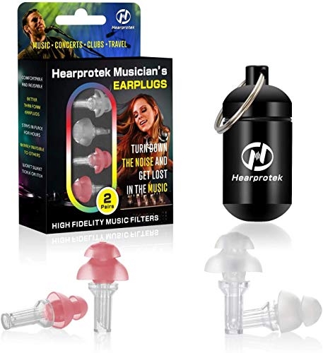 Hearprotek Tapones para los oídos para conciertos de alta fidelidad, 2 Pares tapones protección auditiva-23db para músicos, festival, DJ, Músicos & discotecas (Rojo coral)