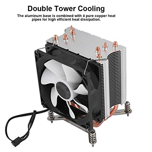 Heayzoki Sistema de enfriamiento de CPU, radiador del disipador de Calor del Enfriador del Ventilador de la CPU de 4 Tubos de Calor con Tornillo y sin lámpara(for 1366)