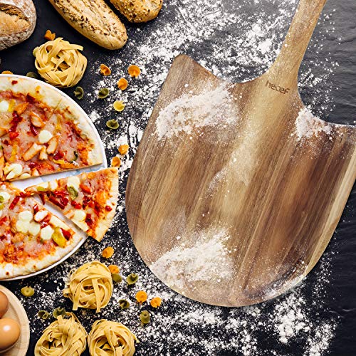 Hecef - Paleta de madera de acacia para pizza y tabla de cortar de 12 pulgadas de largo, tabla de servir para pizza casera, queso, frutas y tartas
