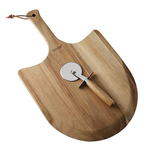 Hecef - Paleta de madera de acacia para pizza y tabla de cortar de 12 pulgadas de largo, tabla de servir para pizza casera, queso, frutas y tartas