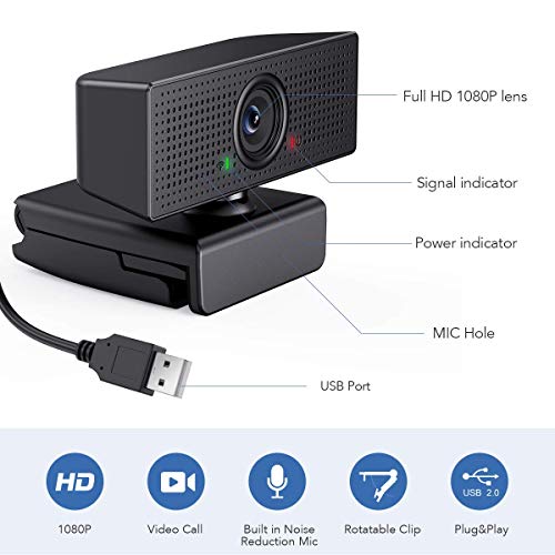 Heegomn - Webcam HD con micrófono, USB 1080P/30fps Video Webcam para PC, para vapor en vivo/oficina en casa o clase en línea