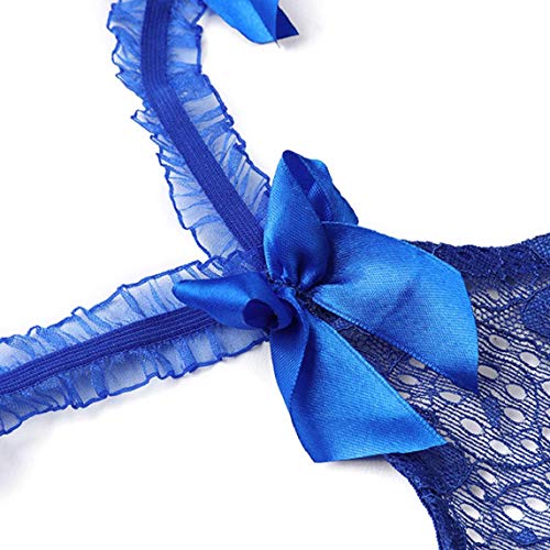 heekpek Lenceria Mujer Erotica Conjuntos de Lencería Mujer Encaje Atractivo Babydoll Ropa de Dormir Correa Cuello V Sin Espalda (Azul, XX-Large)