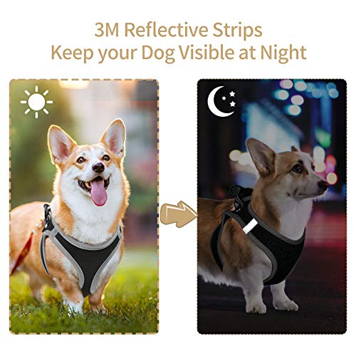 HEELE Arnés Perro Pequeño Rojo Arnés Antitirones Perros Chaleco Cómodo de Mascotas con Líneas Reflectores Mejor Seguridad en Noche, Negro y Gris, S